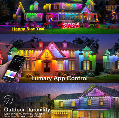 Outdoor Lights 100FT 72LED Smart RGBIC Eaves Lights Work with Alexa, Google