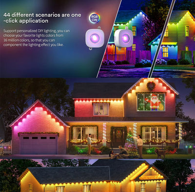 Outdoor Lights 100FT 72LED Smart RGBIC Eaves Lights Work with Alexa, Google