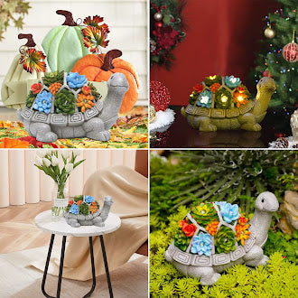 Solar Garden Outdoor Statues Turtle With Succulent and 7 LED Lights Craft Ornament for Patio Balcony Yard Lawn Garden Decor