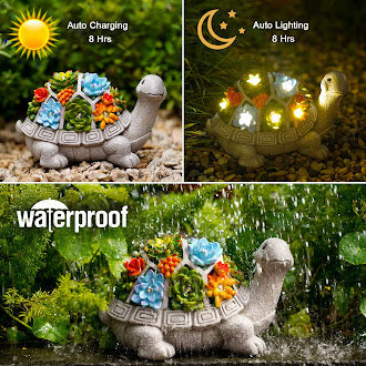 Solar Garden Outdoor Statues Turtle With Succulent and 7 LED Lights Craft Ornament for Patio Balcony Yard Lawn Garden Decor