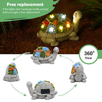 Solar Garden Outdoor Statues Turtle With Succulent and 7 LED Lights Craft Ornament for Patio Balcony Yard Lawn Garden Decor