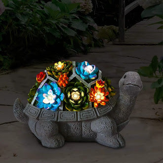Solar Garden Outdoor Statues Turtle With Succulent and 7 LED Lights Craft Ornament for Patio Balcony Yard Lawn Garden Decor