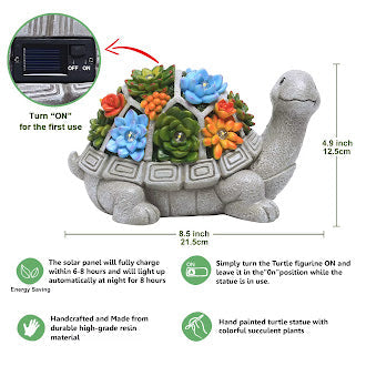 Solar Garden Outdoor Statues Turtle With Succulent and 7 LED Lights Craft Ornament for Patio Balcony Yard Lawn Garden Decor